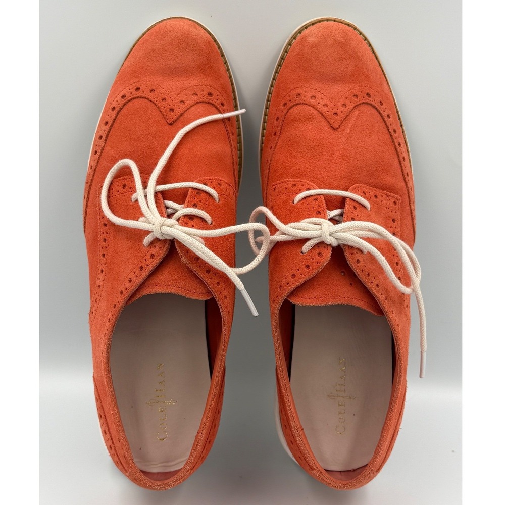 Cole Haan Womens Lunar Grand Wingtip Oxford 8.5 B Orange Suede Leather Shoes - Picture 2 of 8